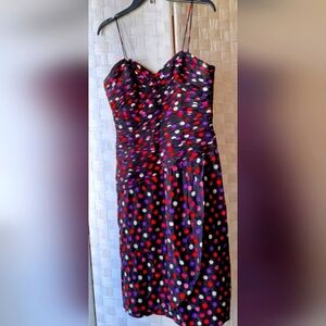 St. Gillian Festive Vintage Black Polka-Dot Silk Spaghetti Strap Cocktail Dress
